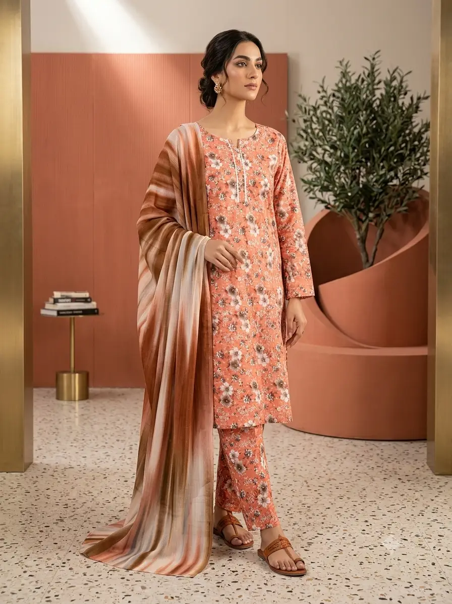 3 Pcs Women's Stitched Printed Suit