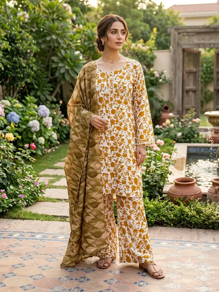 3 Pcs Women's Stitched Printed Suit