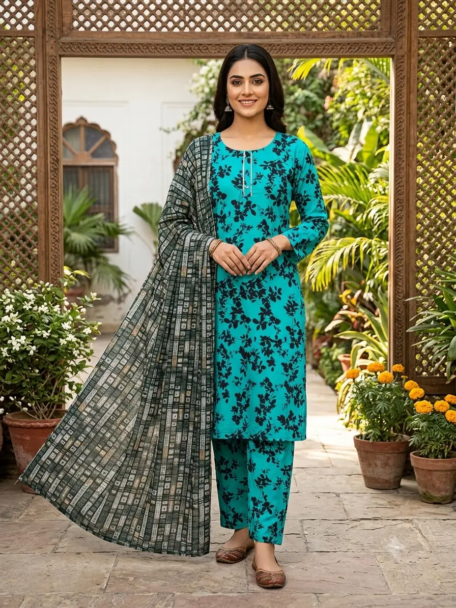 3 Pcs Women's Stitched Cotton Lawn Printed Suit
