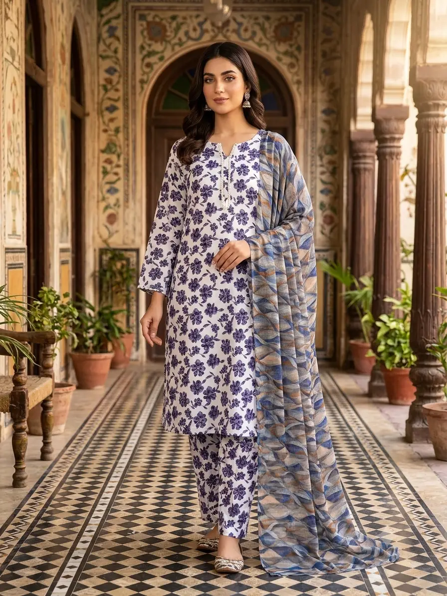 3 Pcs Women's Stitched Printed Suit