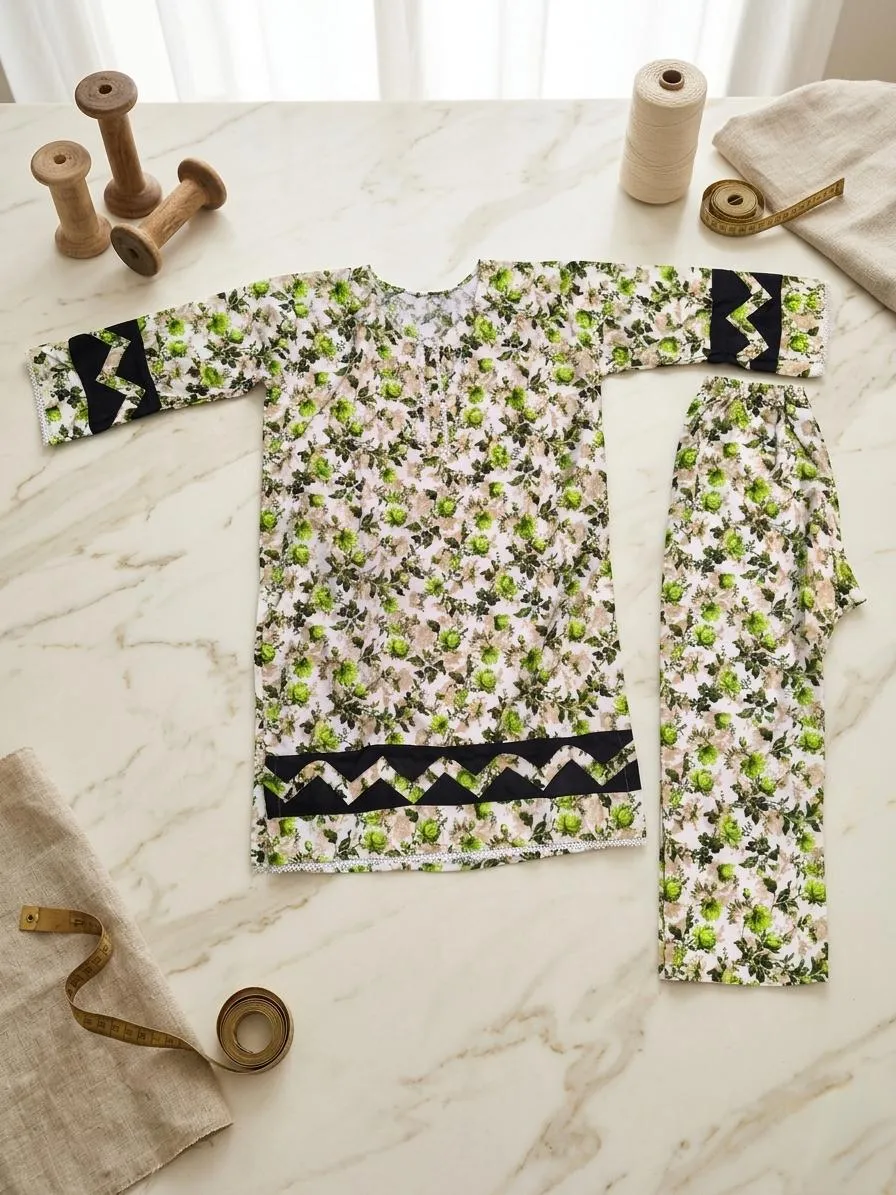 Cotton Printed Kurta Trouser Set Large Multicolor