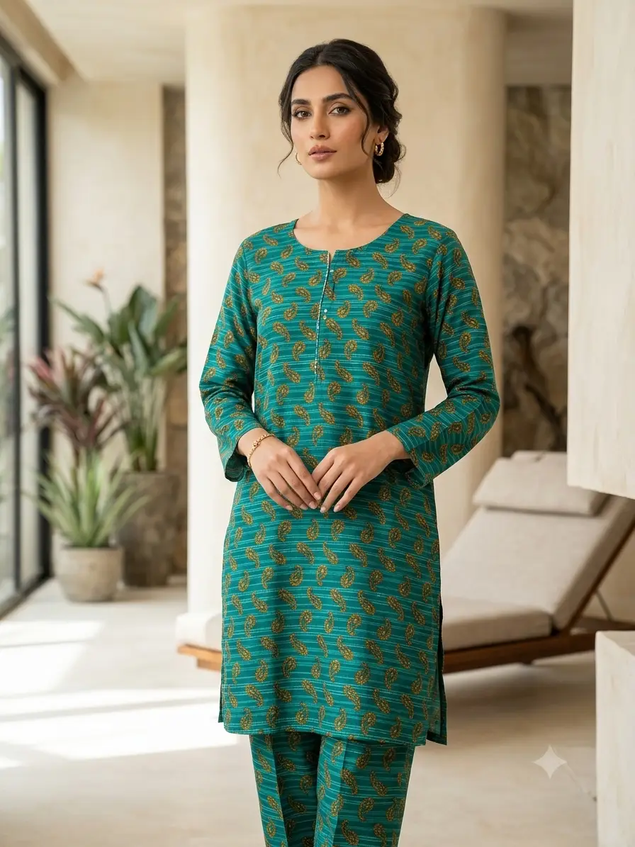 2 Pcs Women's Stitched Cotton Lawn Printed Shirt And Trouser