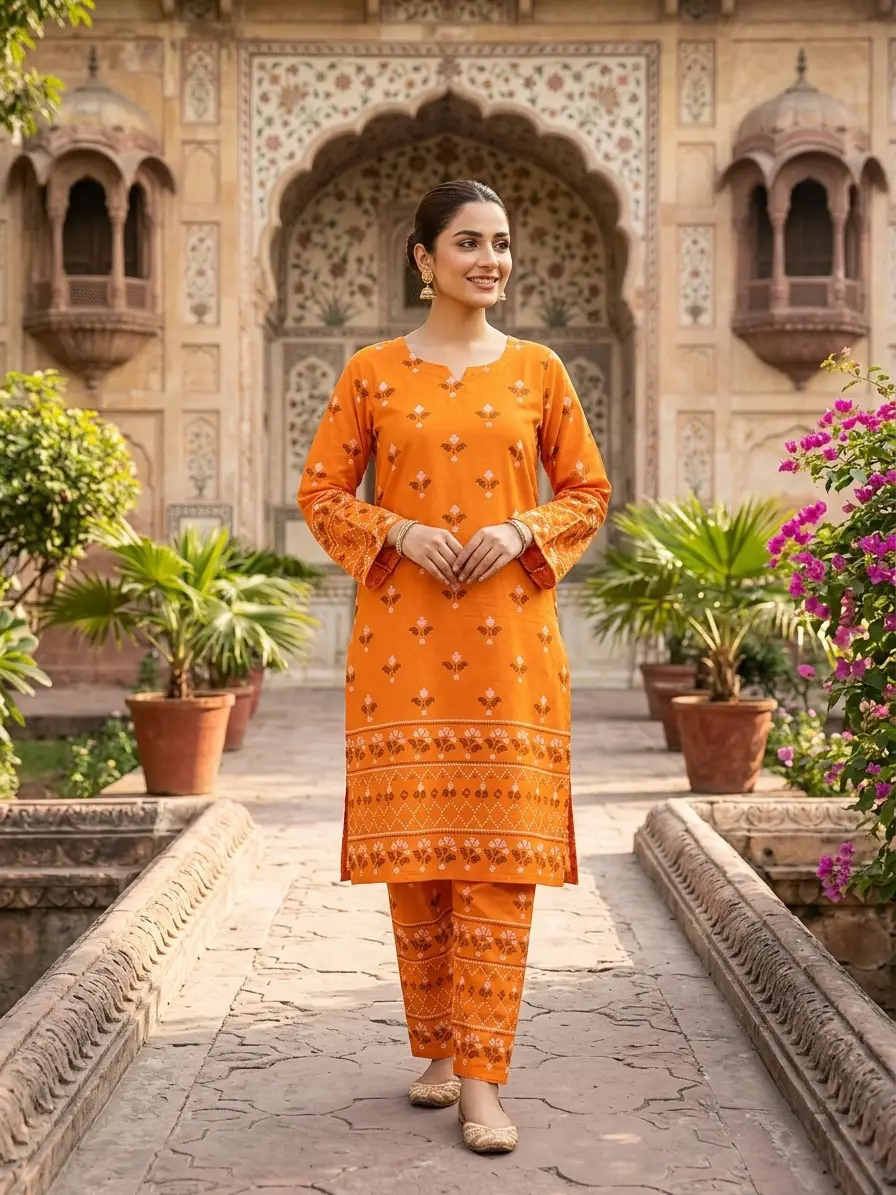 2 Pcs Women's Stitched Printed Shirt And Trouser