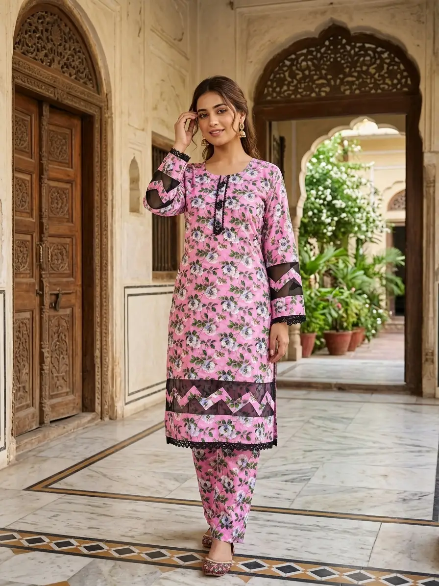 2 Pcs Women's Stitche Tissue Patch Work Shirt And Trouser