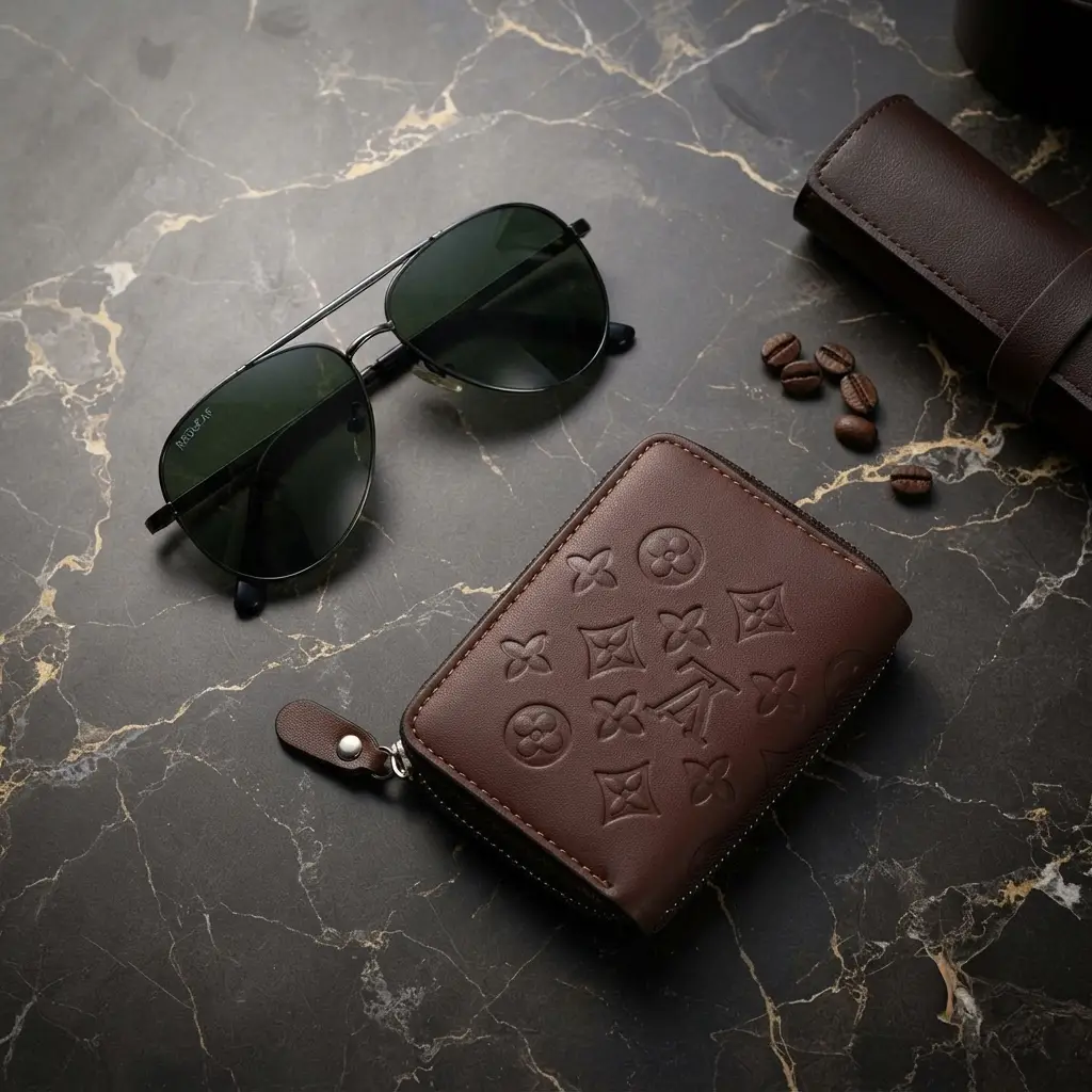 Modren Style Men's Leather Wallet Free Glasses