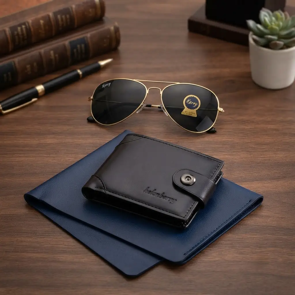 Modren Style Men's Leather Wallet Free Glasses