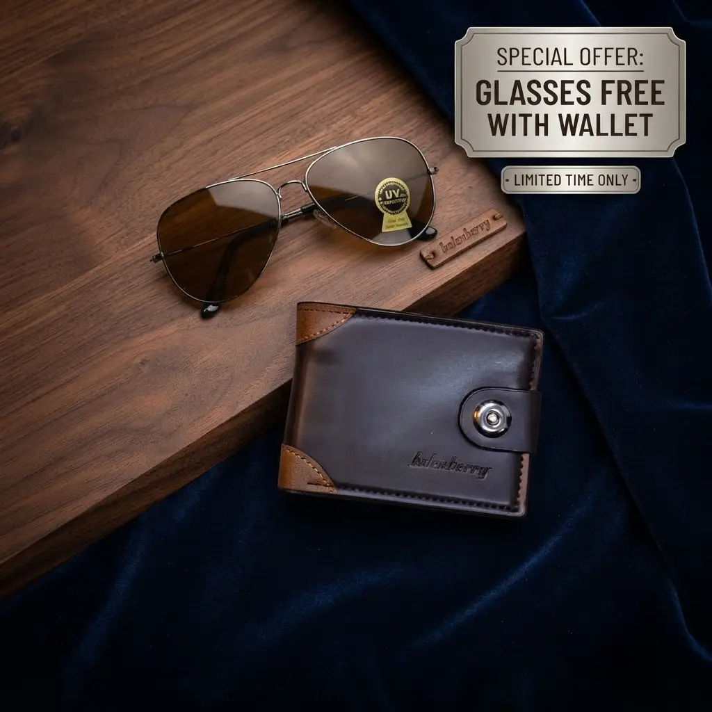Modren Style Men's Leather Wallet Free Glasses
