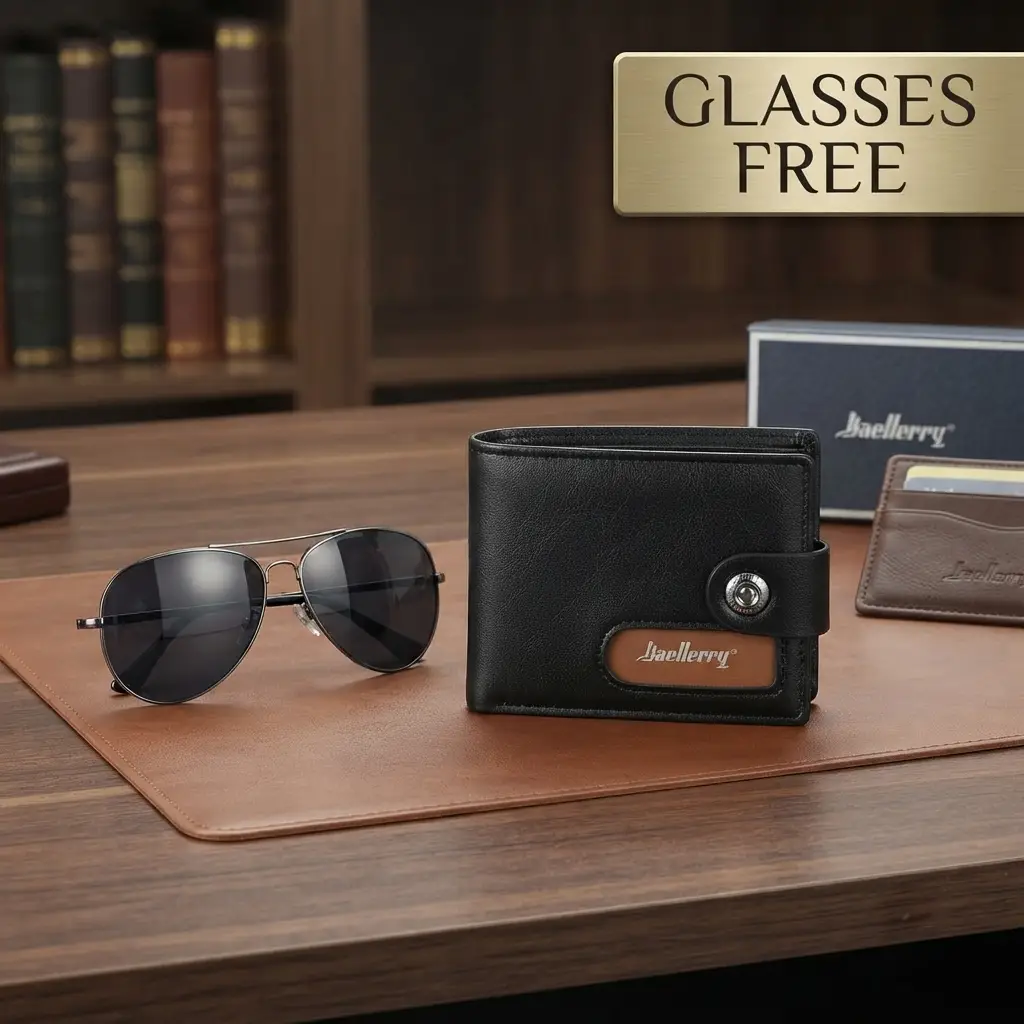 Modren Style Men's Leather Wallet Free Glasses