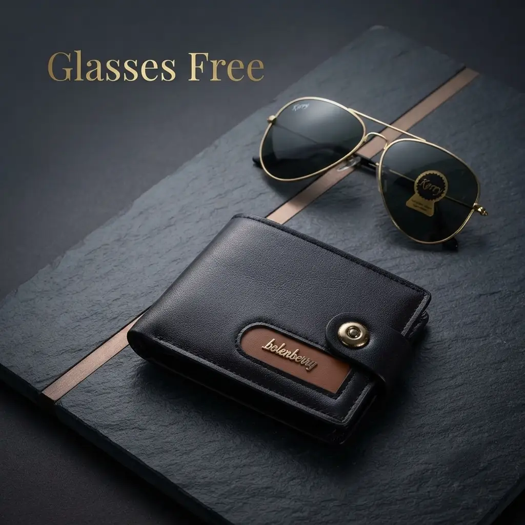 Modren Style Men's Leather Wallet Free Glasses