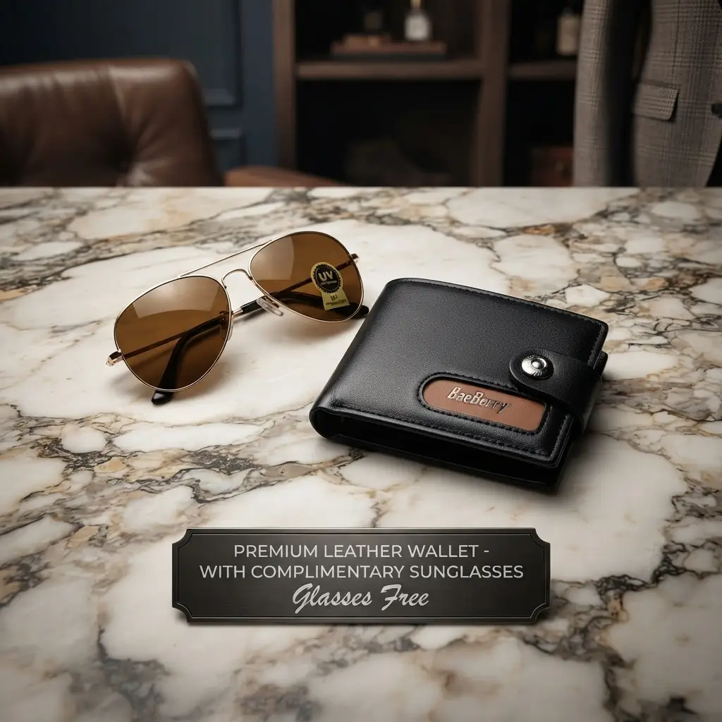 Modren Style Men's Leather Wallet Free Glasses