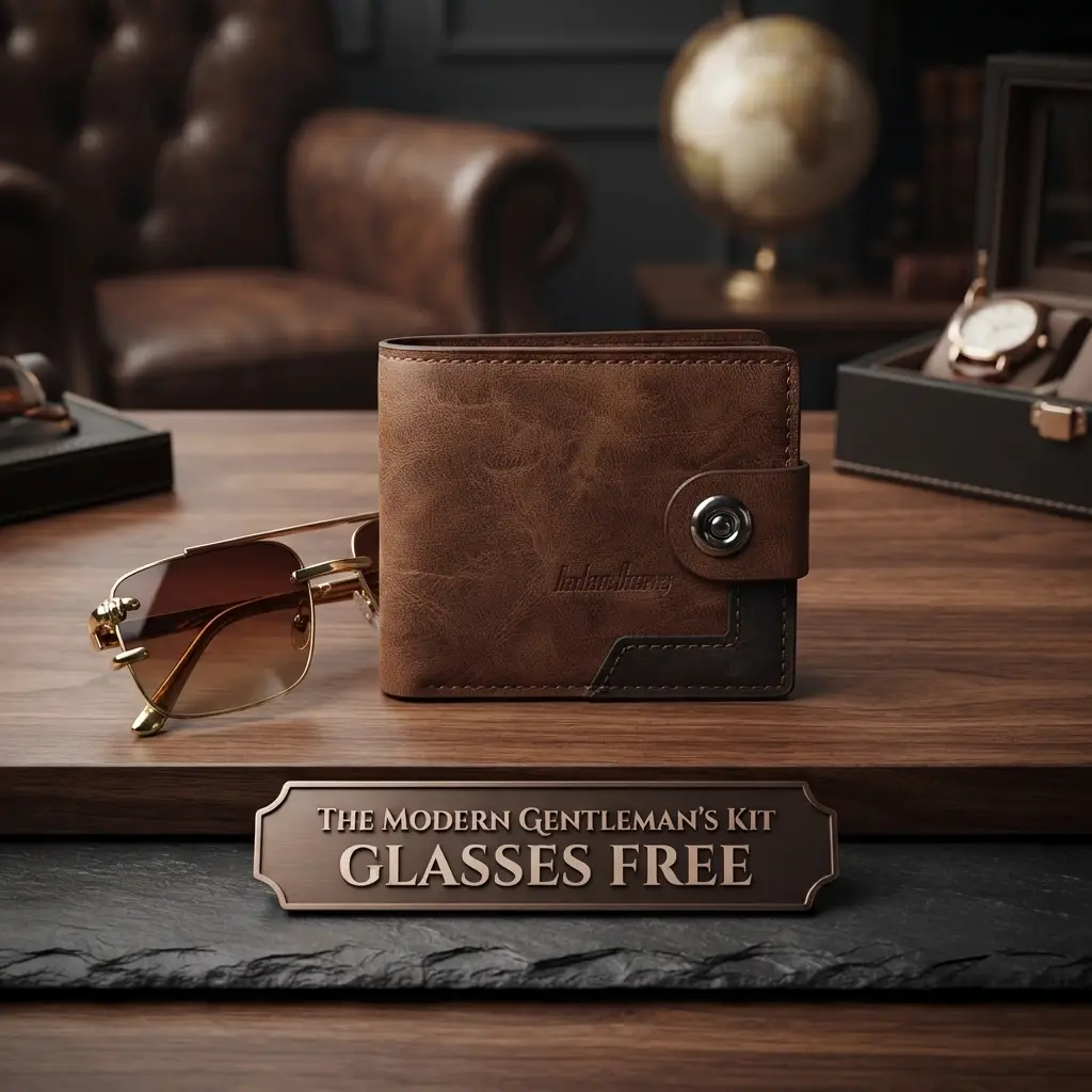 Modren Style Men's Leather Wallet Free Glasses