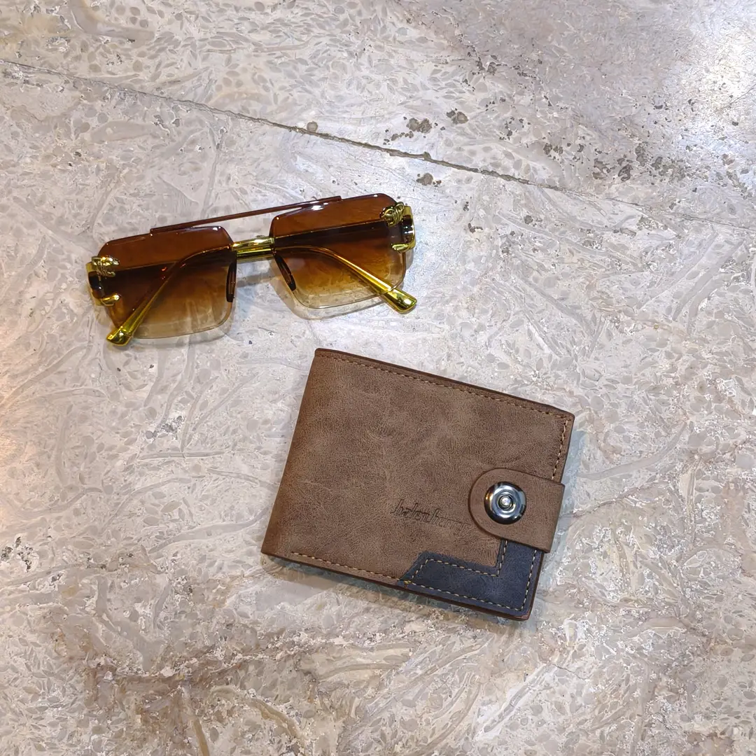 Modren Style Men's Leather Wallet Free Glasses