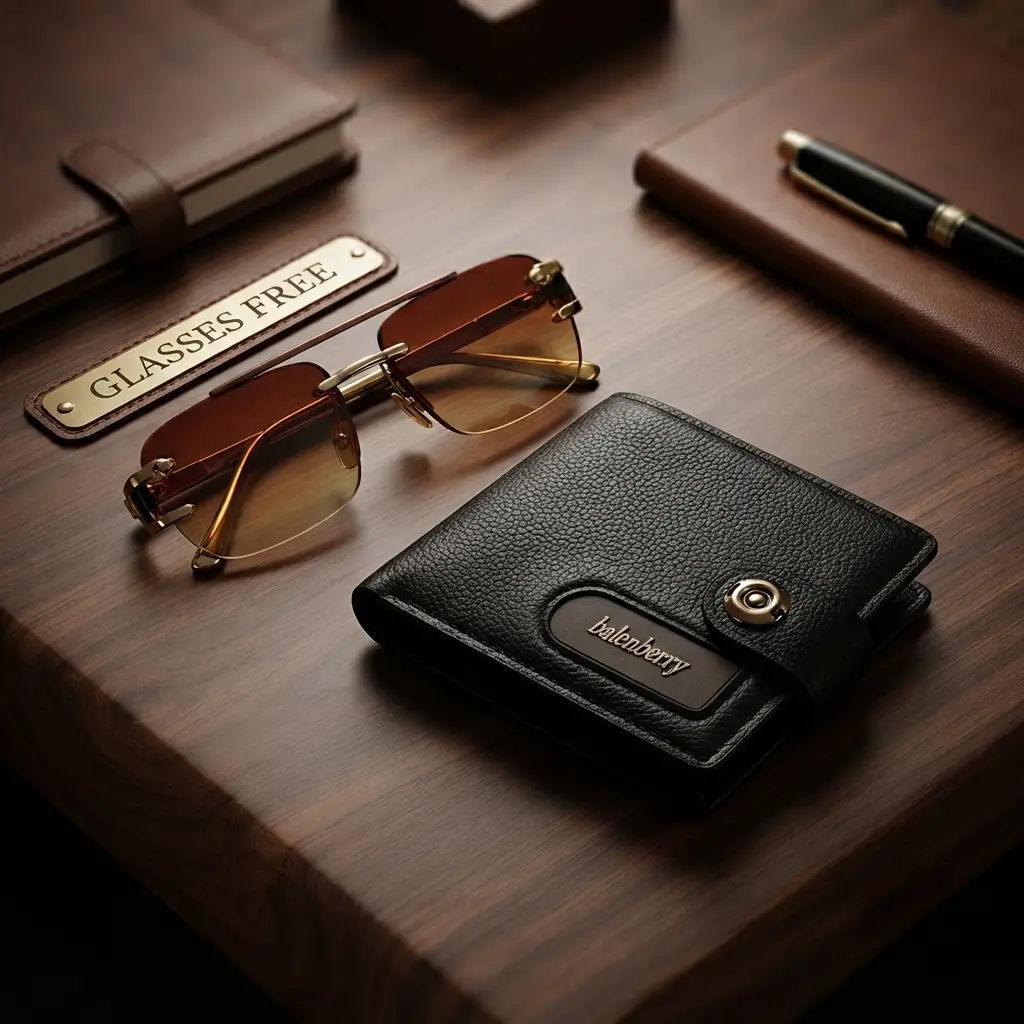 Modren Style Men's Leather Wallet Free Glasses
