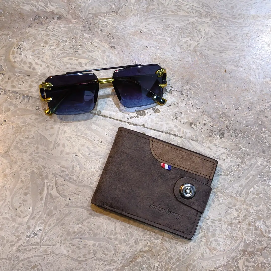 Modren Style Men's Leather Wallet Free Glasses