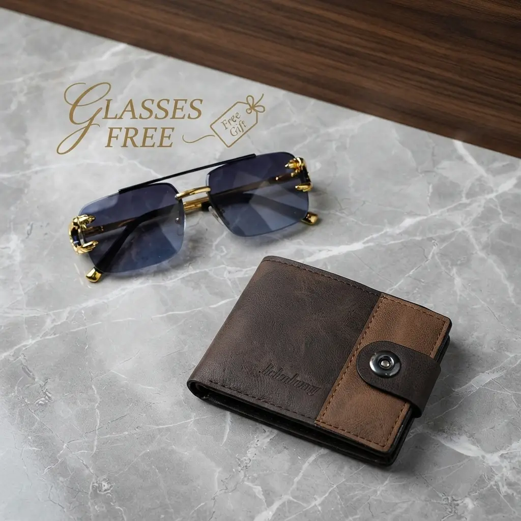 Modren Style Men's Leather Wallet Free Glasses