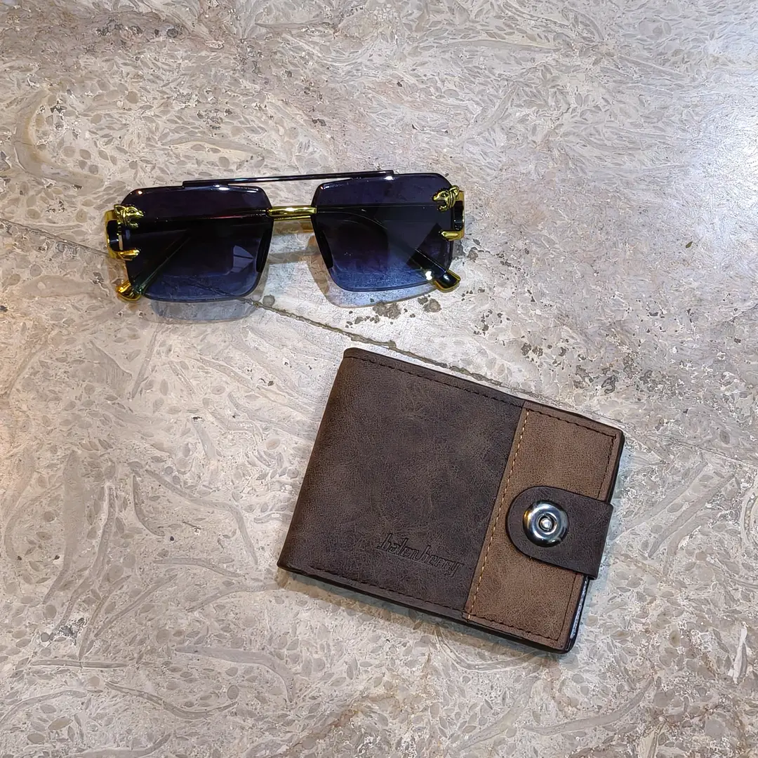 Modren Style Men's Leather Wallet Free Glasses
