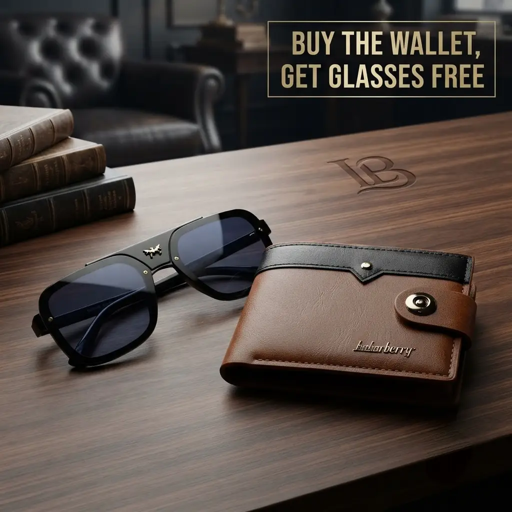 Modren Style Men's Leather Wallet Free Glasses