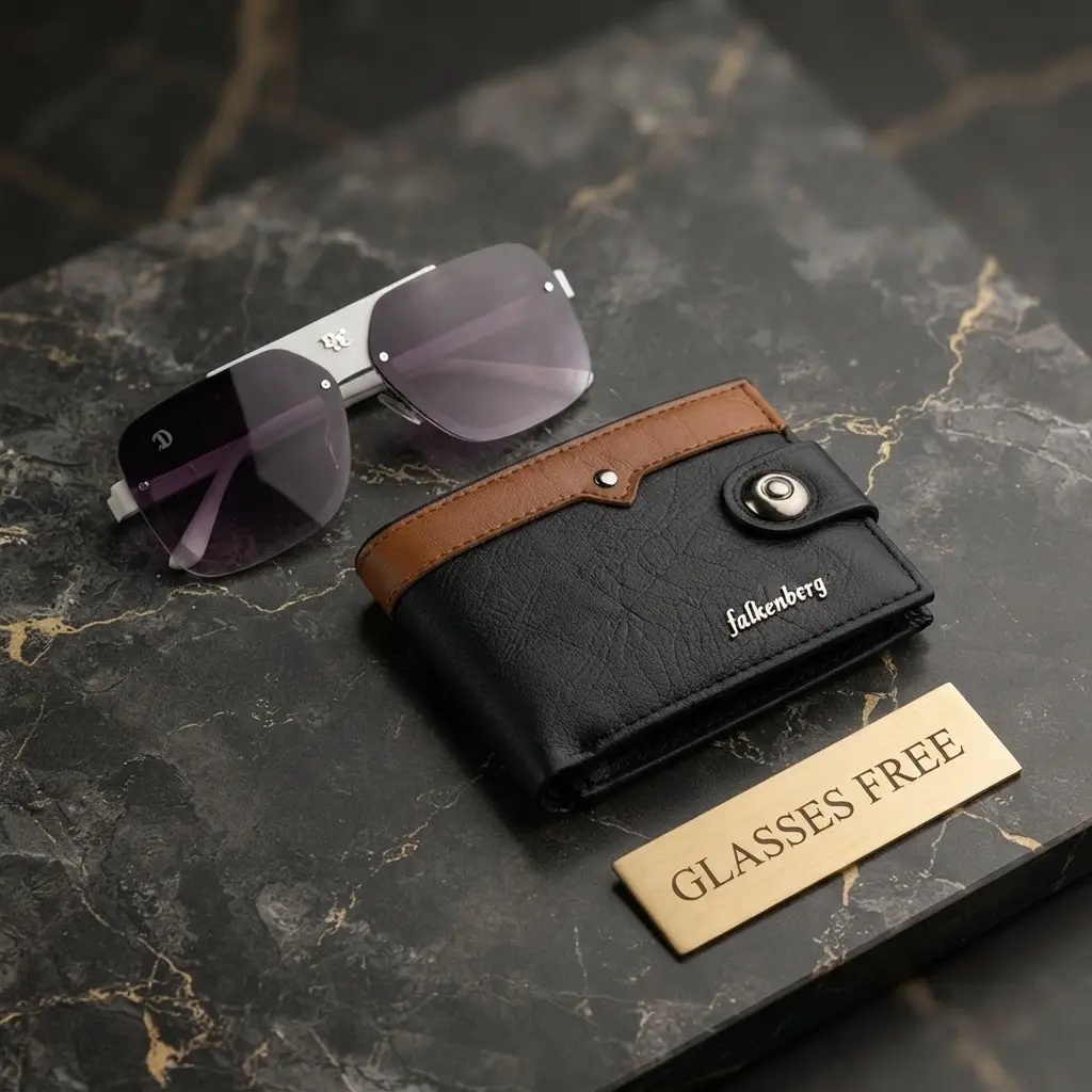 Modren Style Men's Leather Wallet Free Glasses