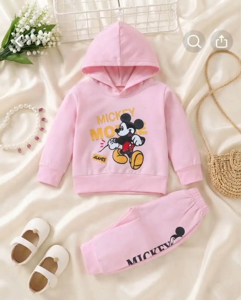 Winter 2 Pcs Girl's Fleece Printed Hoodie Tracksuit