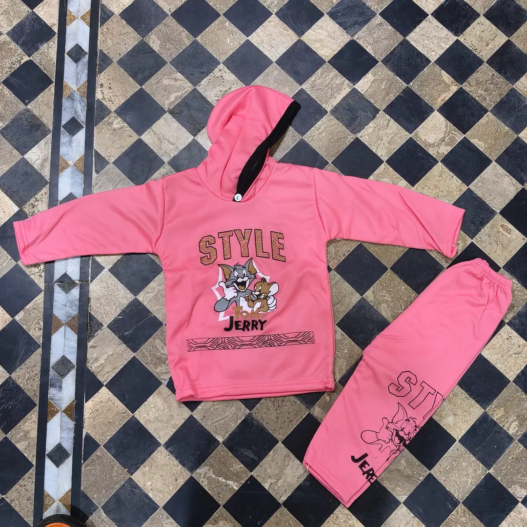 Winter 2 Pcs Girl's Fleece Printed Hoodie Tracksuit