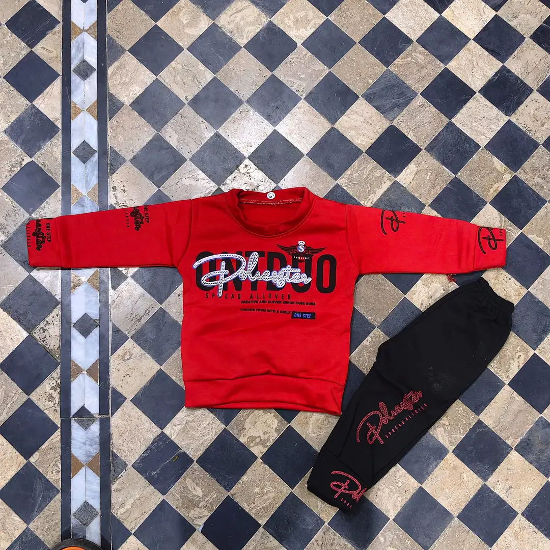 Winter 2 Pcs Boy's Fleece Printed Sweatshirt Tracksuit