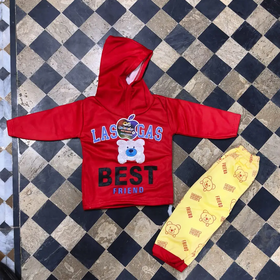 Winter 2 Pcs Boy's Fleece Printed Hoodie Tracksuit