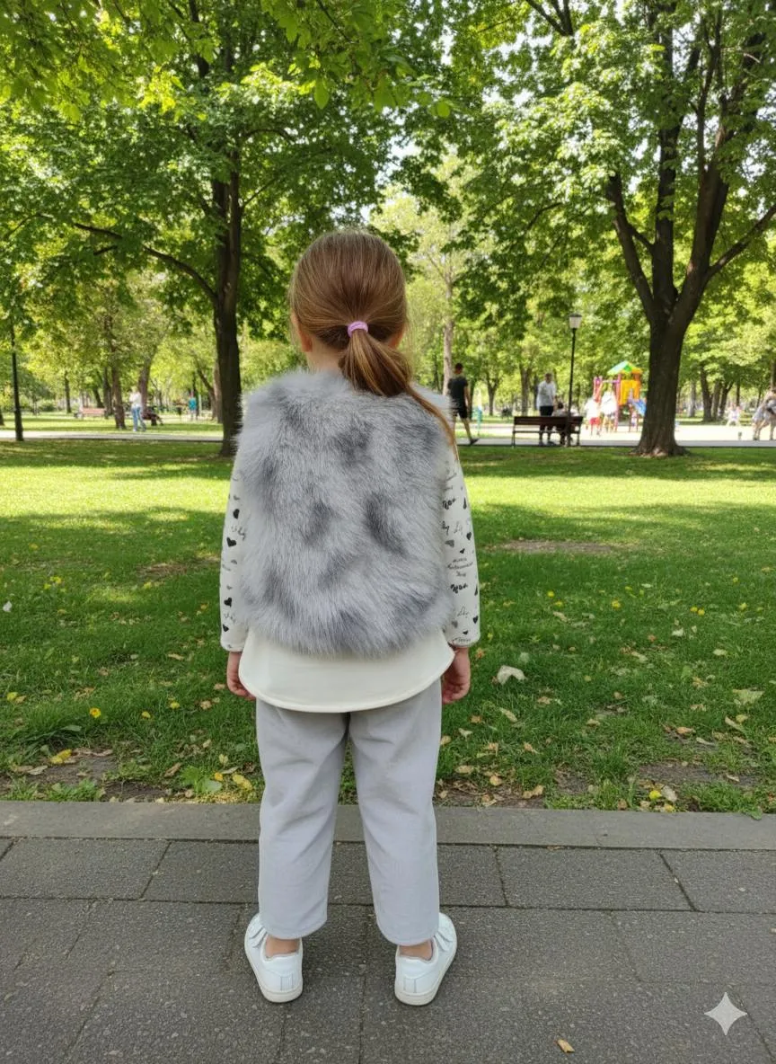 Kids Winter Party Set Grey Jersey Faux Fur Jacket