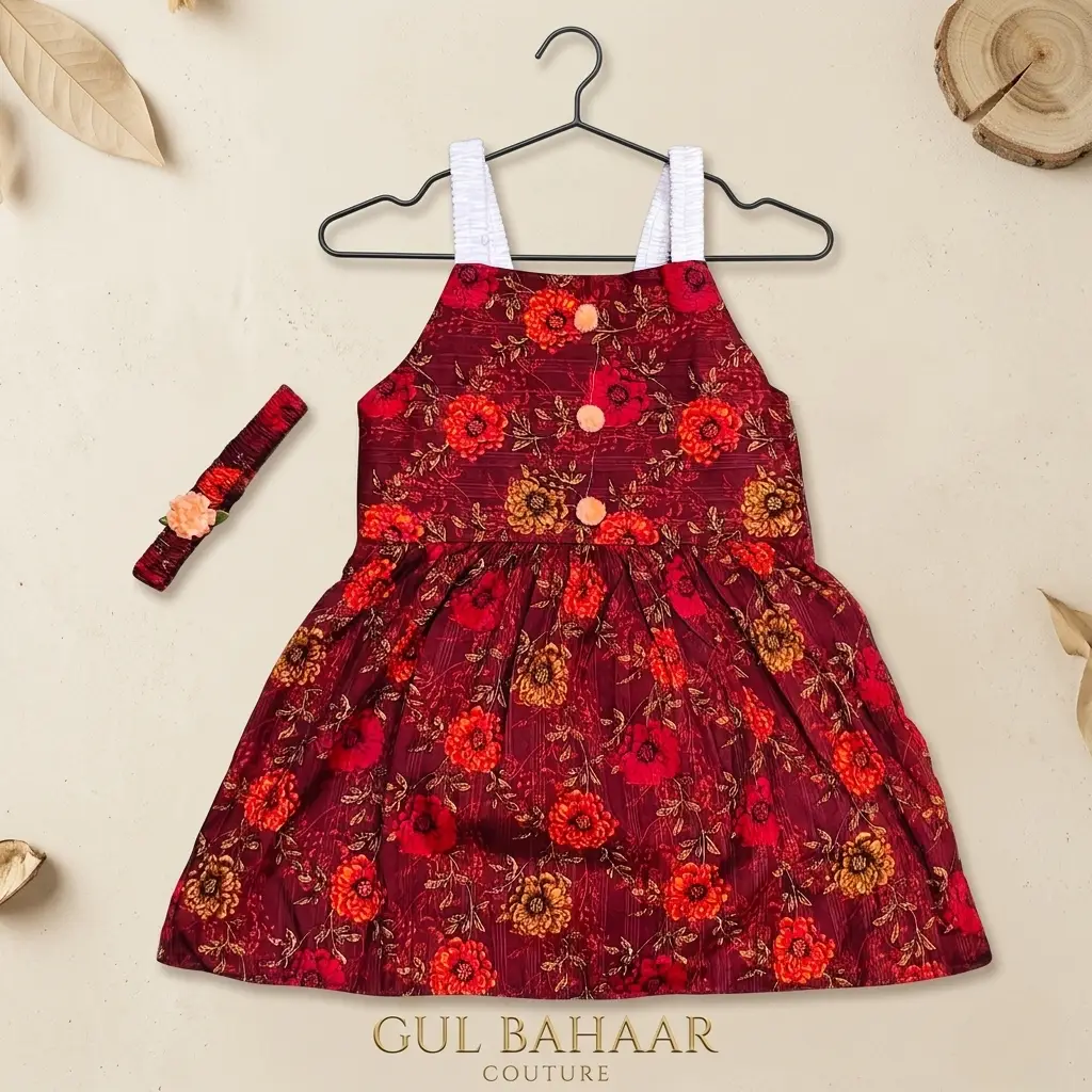 2 Pcs Girl's Cotton Lawn Printed Frock And Trouser Set