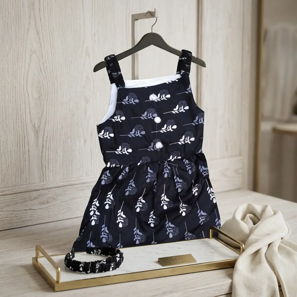 2 Pcs Girl's Cotton Lawn Printed Frock And Trouser Set