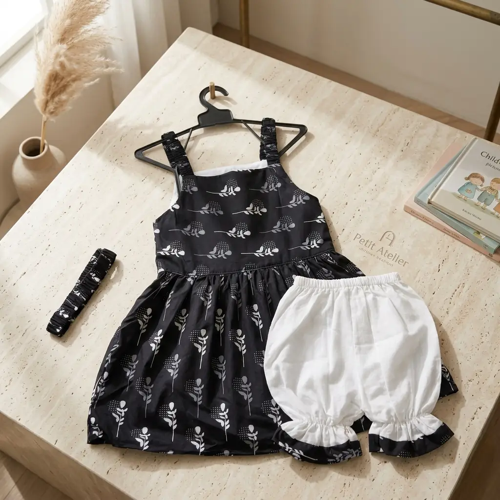 2 Pcs Girl's Cotton Lawn Printed Frock And Trouser Set