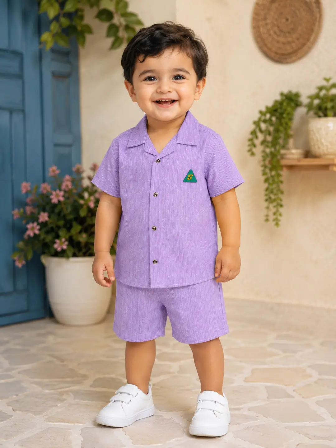 2 Pcs Boy's Cotton Lawn Printed Shirt And Shorts Set