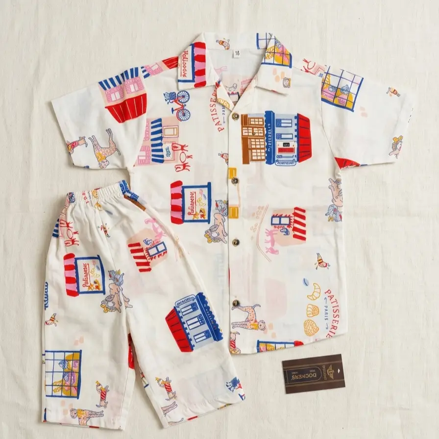 2 Pcs Boy's Cotton Lawn Printed Shirt And Shorts Set