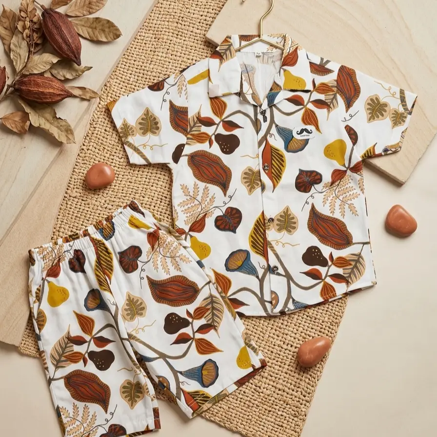 2 Pcs Boy's Cotton Lawn Printed Shirt And Shorts Set