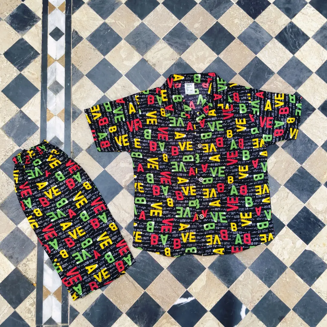 2 Pcs Boy's Dhanak Printed Shirt And Shorts Set