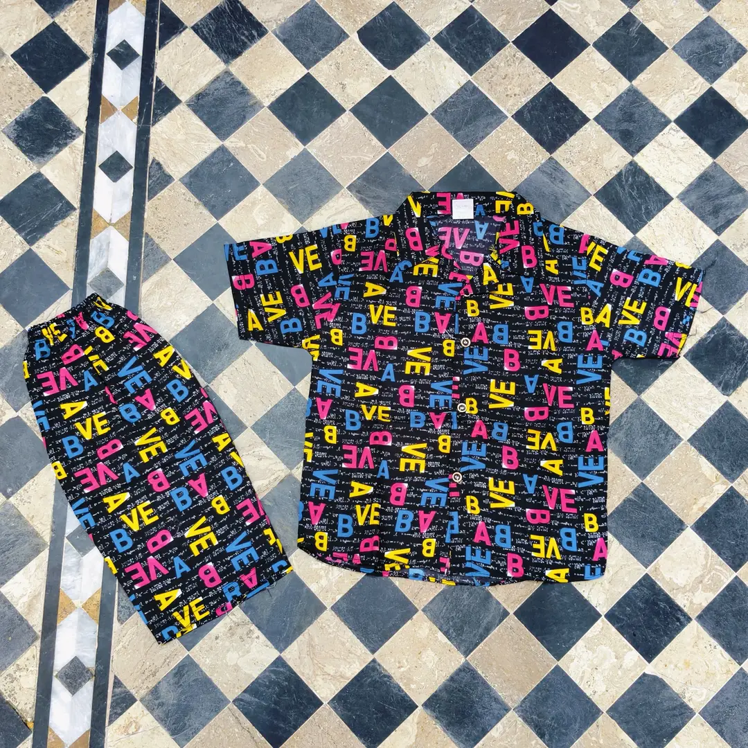 2 Pcs Boy's Dhanak Printed Shirt And Shorts Set