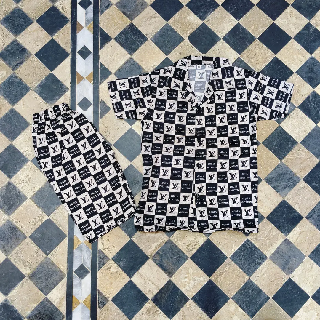 2 Pcs Boy's Cotton Lawn Printed Shirt And Shorts Set