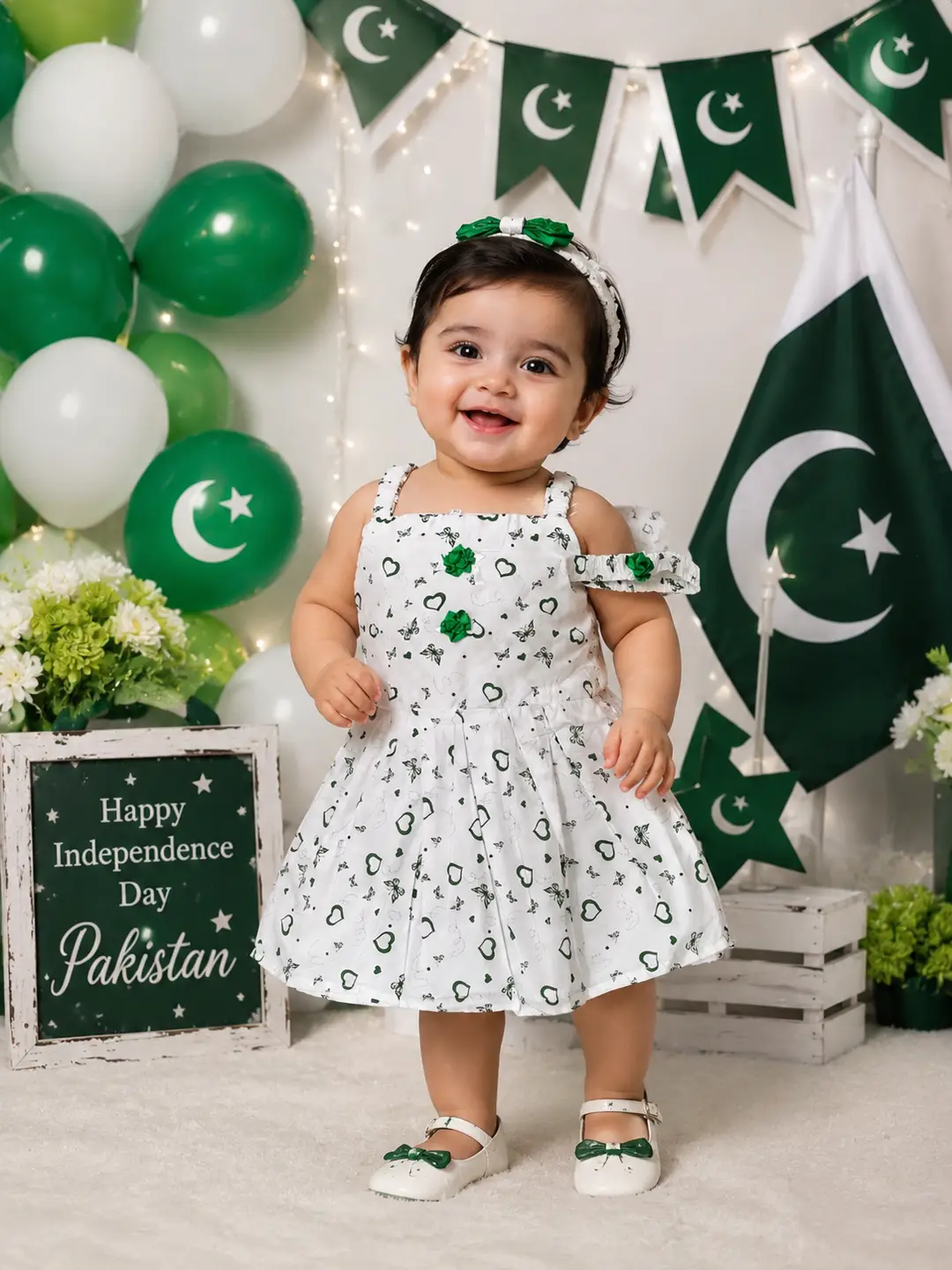 2 Pcs Girl's Cotton Lawn Printed Frock And Trouser Set