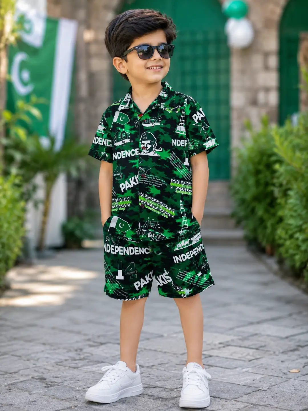 14 August 2 Pcs Boy's Dhanak Printed Shirt And Shorts Set
