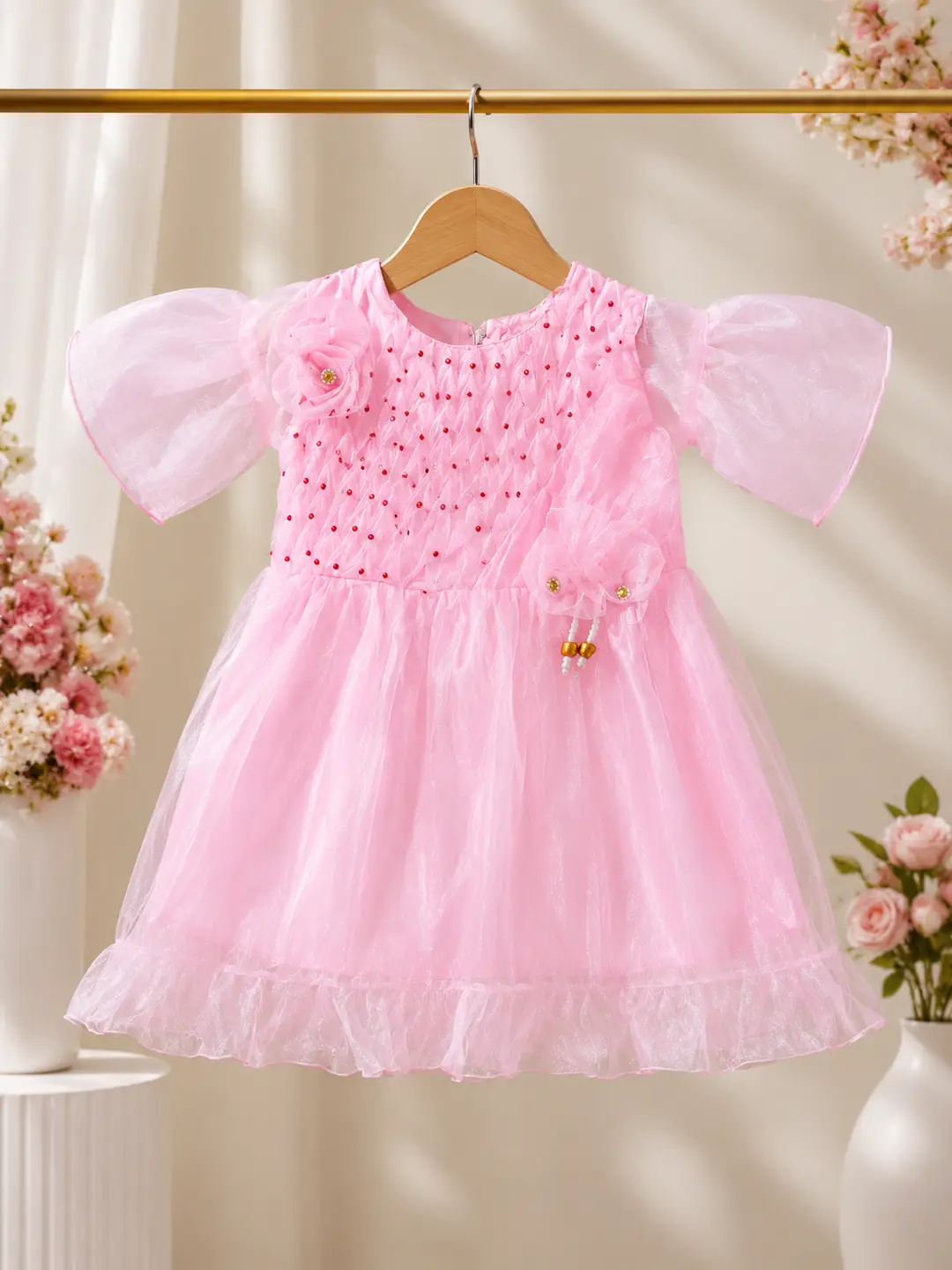 2 Pcs Girl's Fancy Frock And Trouser Set
