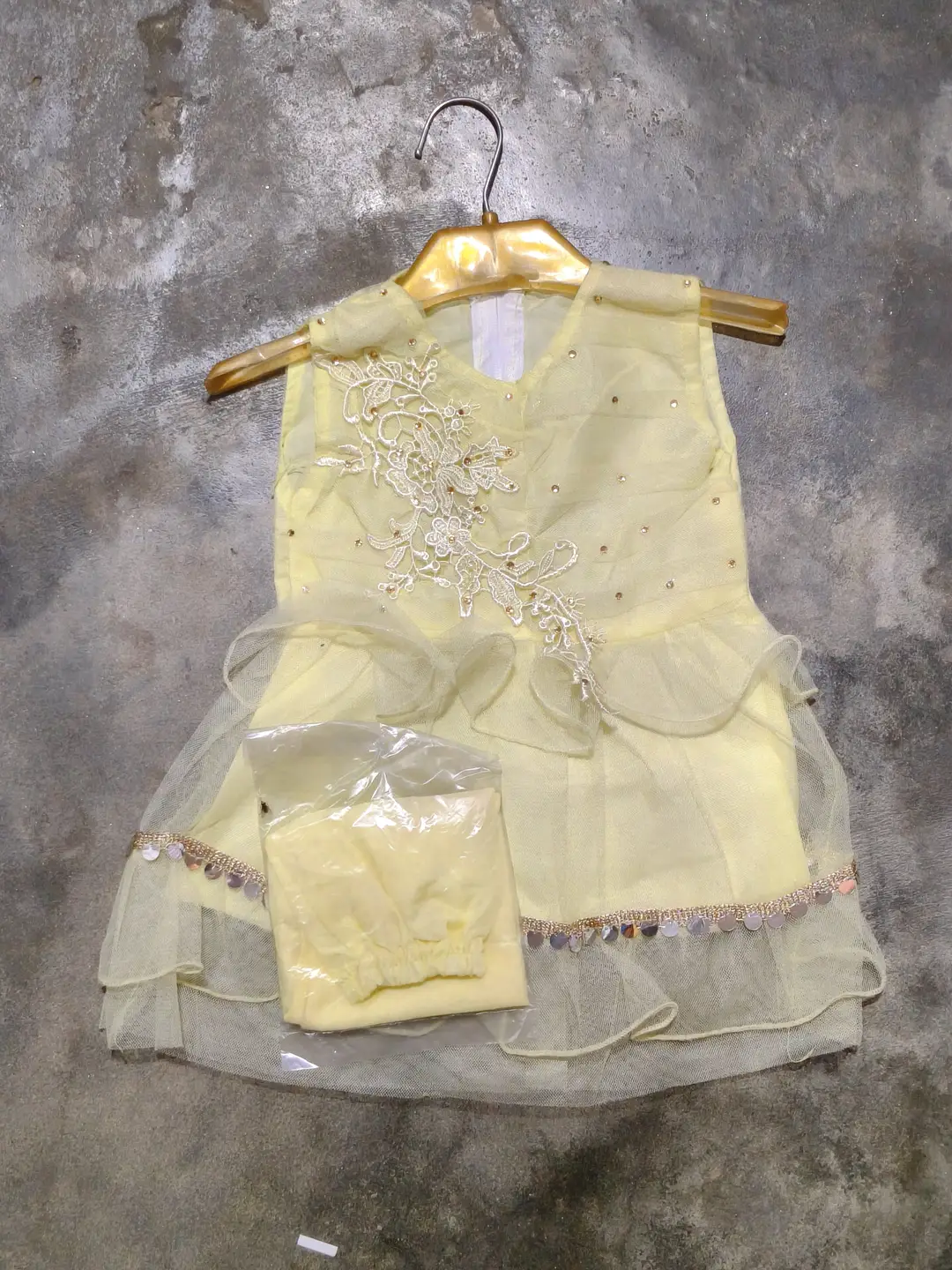 2 Pcs Girl's Fancy Frock And Trouser Set