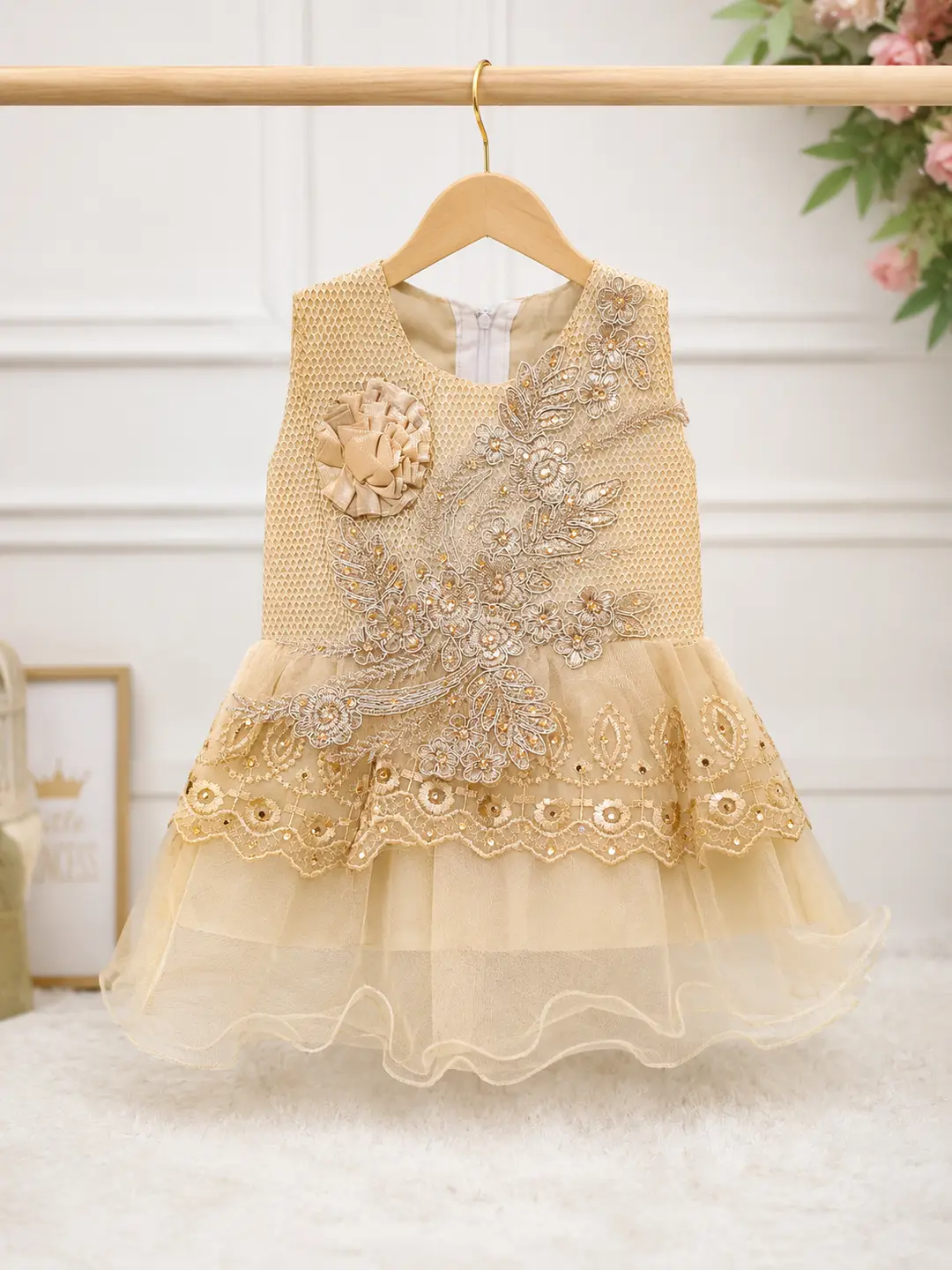 2 Pcs Girl's Fancy Frock And Trouser Set