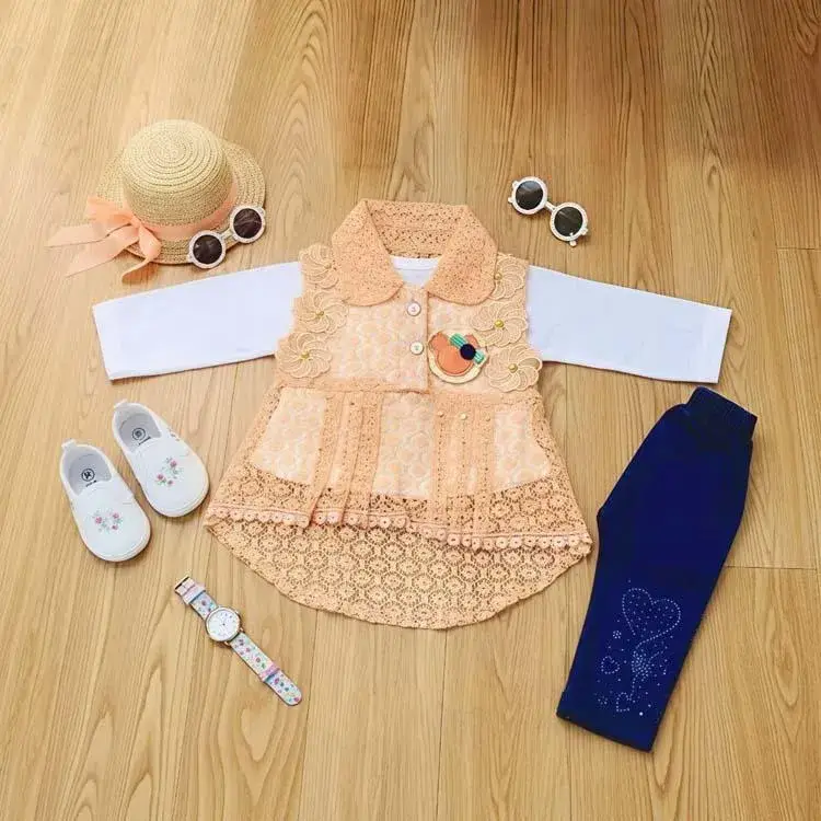 3 Pcs Girl's Embroidered Shirt & Pants Set