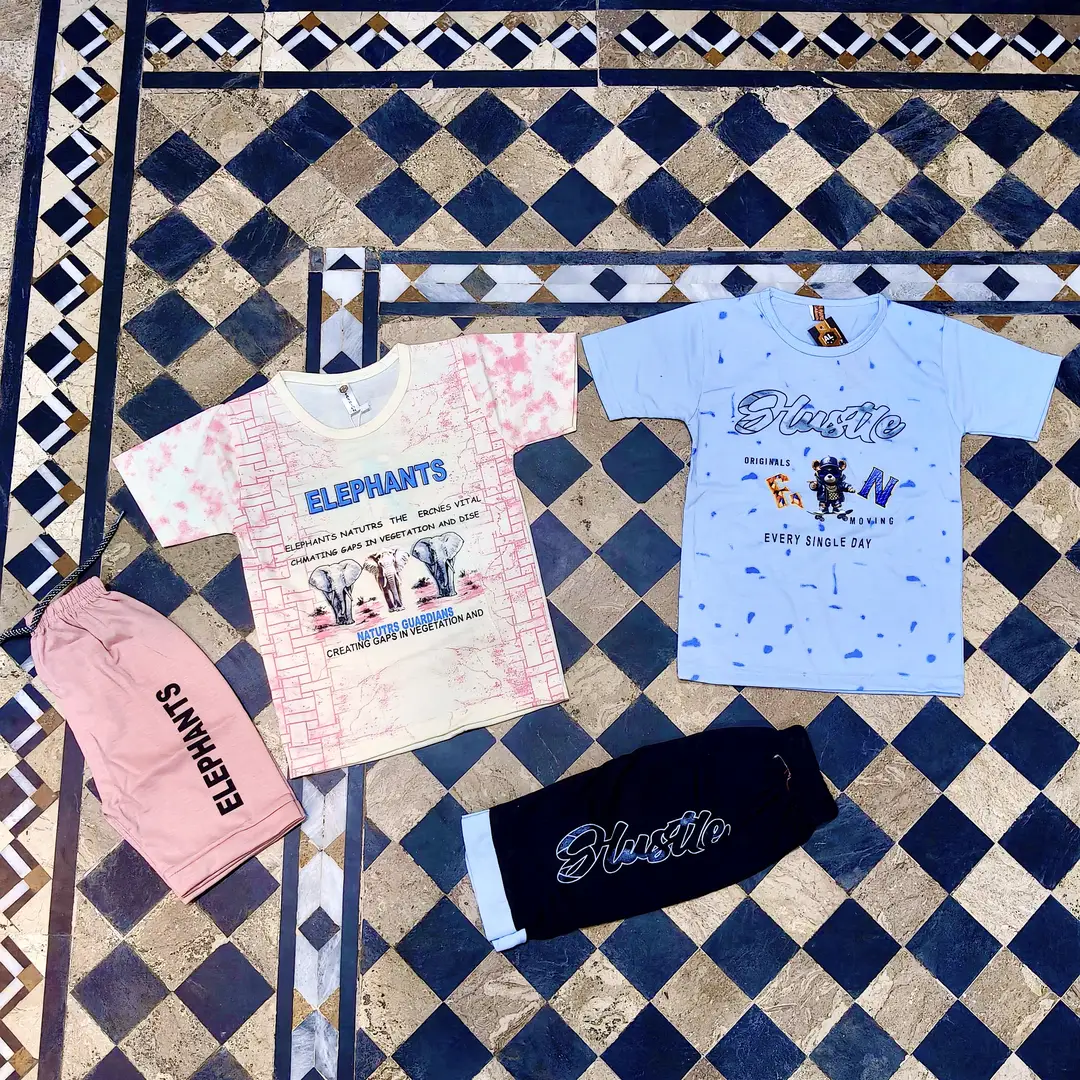 2 Pcs Boy's Cotton Jersey Printed Shirt And Shorts Set