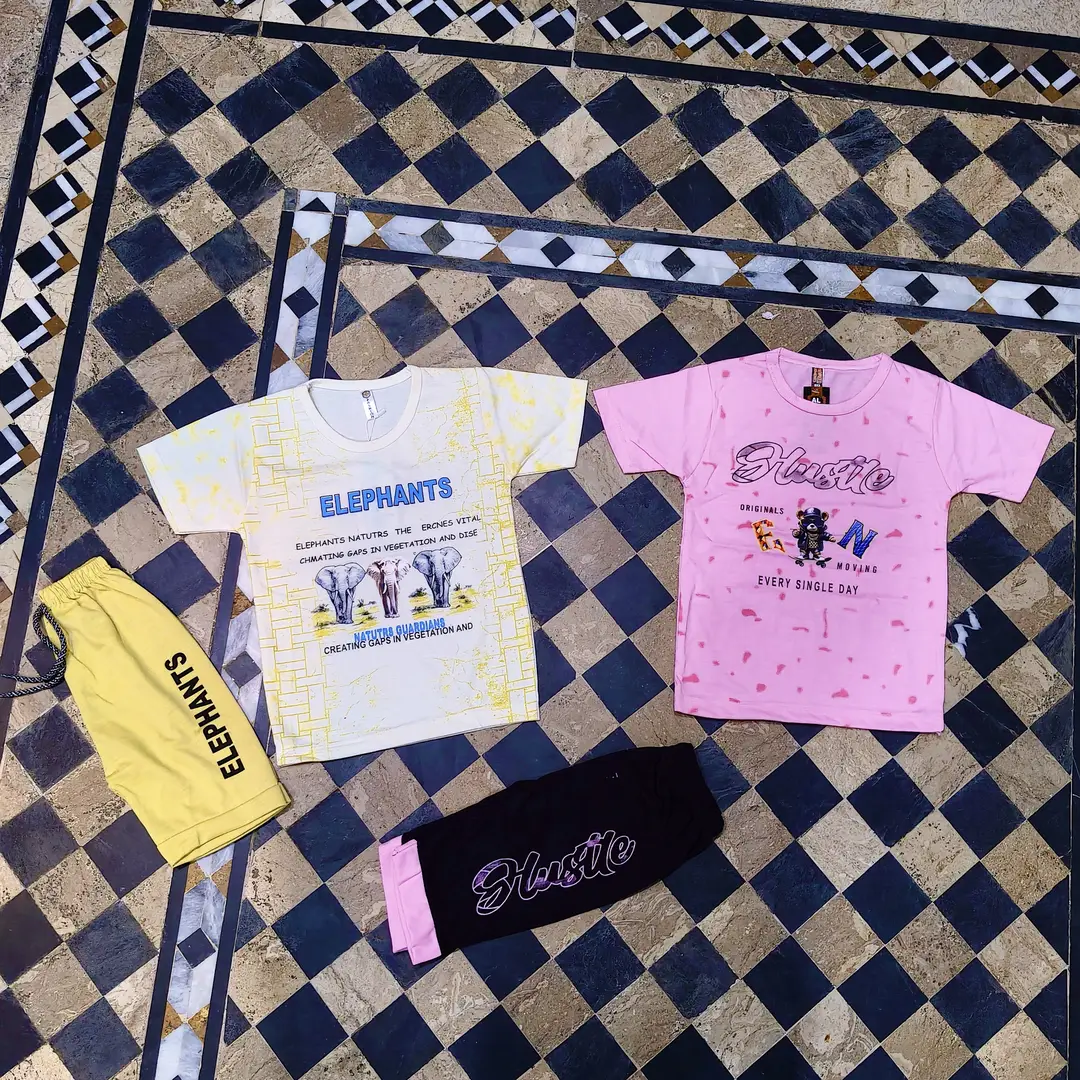2 Pcs Boy's Cotton Jersey Printed Shirt And Shorts Set