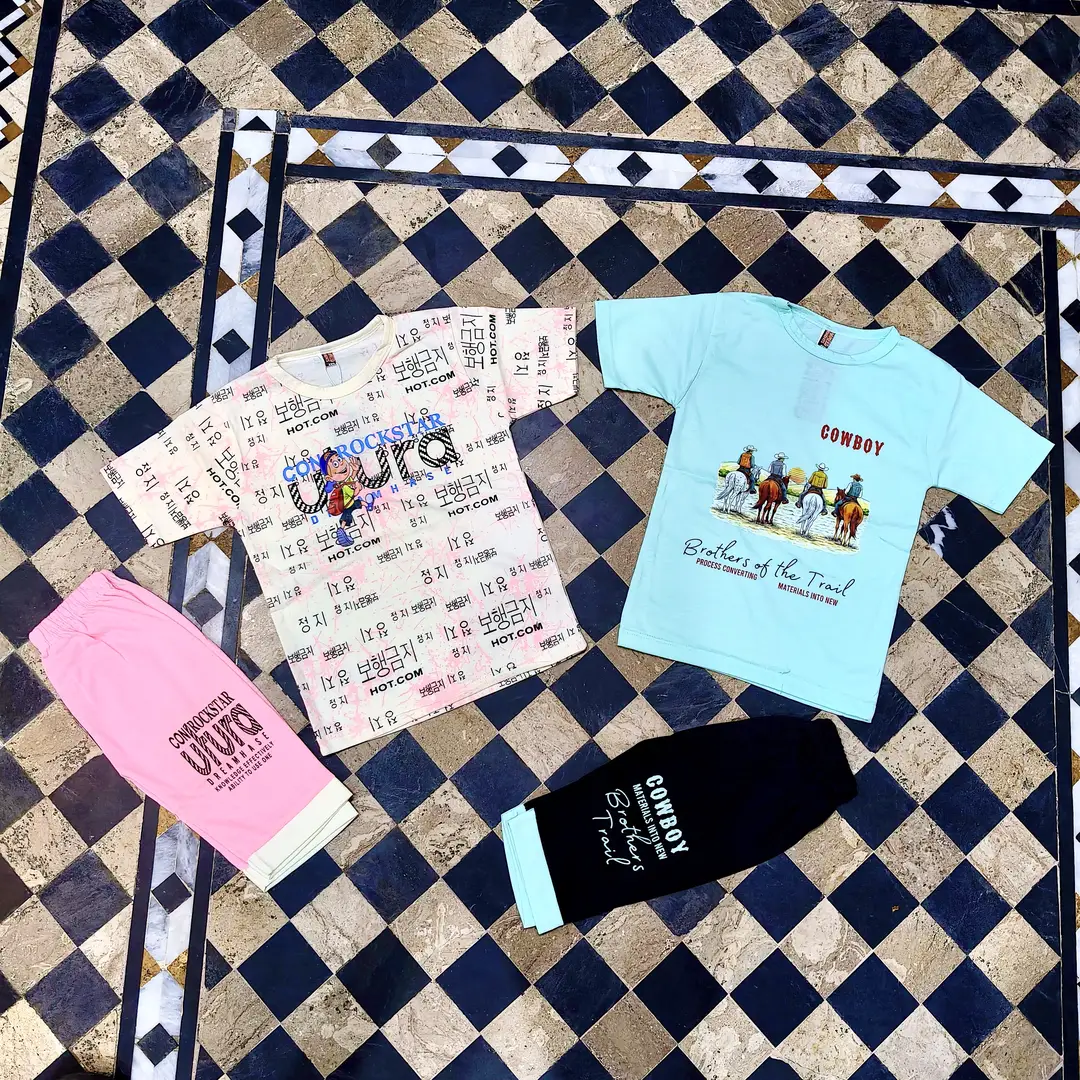 2 Pcs Boy's Cotton Jersey Printed Shirt And Shorts Set