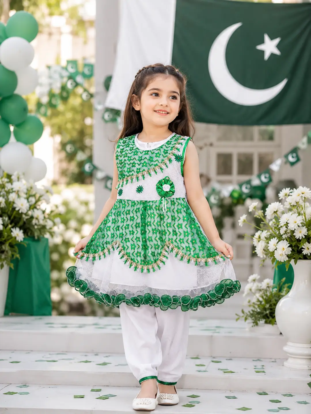 14 August 2 Pcs Girl's Fancy Embroidered Frock And Trouser Set