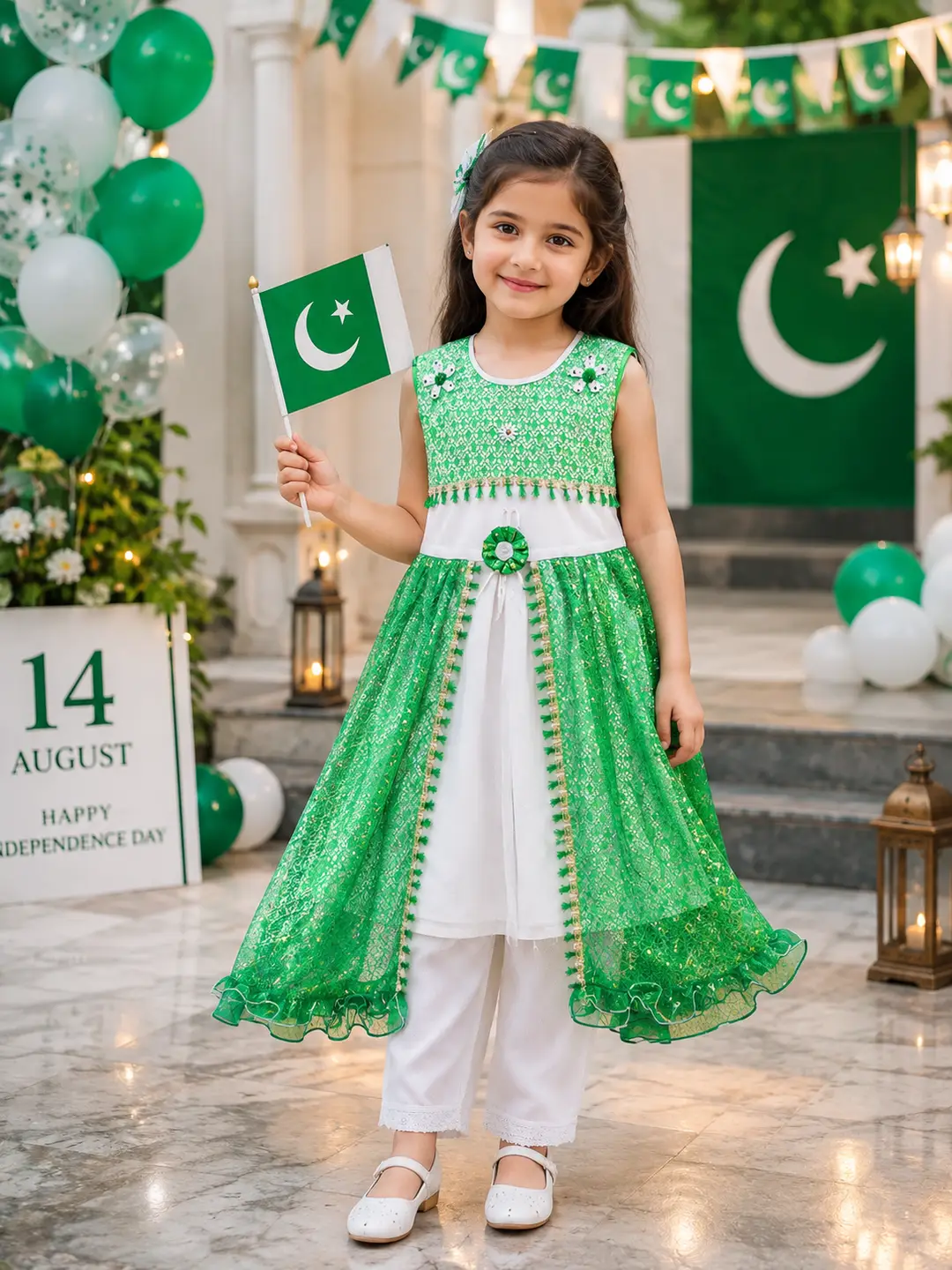14 August 2 Pcs Girl's Fancy Embroidered Frock And Trouser Set