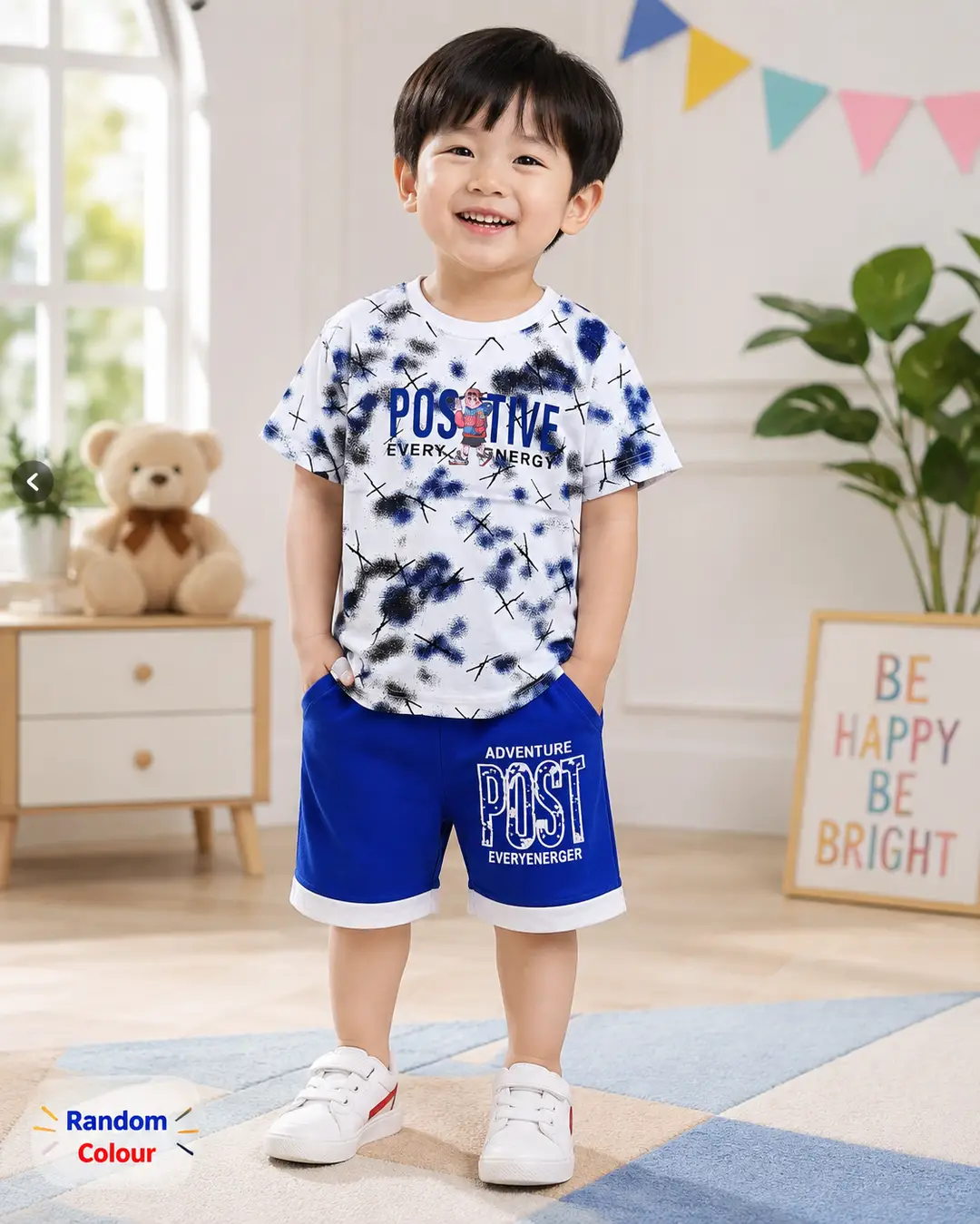 2 Pcs Boy's Cotton Jersey Printed Shirt And Shorts Set