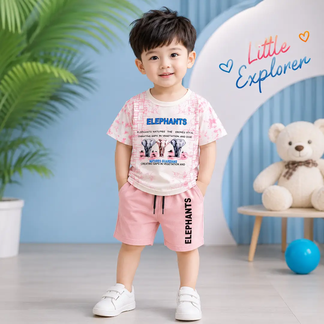 2 Pcs China Stuff Boy's Printed Shirt And Shorts Set