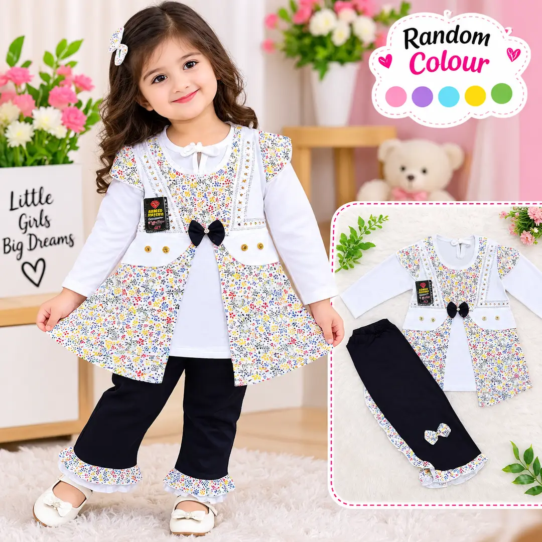 2 Pcs Girl's Fancy Shirt And Trouser Set Random Colour